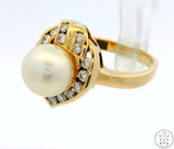 14k Yellow Gold Ring with Pearl and 1/2 ctw Diamonds Size 7.5