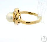 14k Yellow Gold Ring with Pearl and 1/2 ctw Diamonds Size 7.5