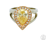 New 14k Two-Tone Gold Statement Ring Size 6.5 with CZ White Rose