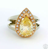 New 14k Two-Tone Gold Statement Ring Size 6.5 with CZ White Rose