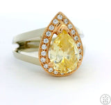 New 14k Two-Tone Gold Statement Ring Size 6.5 with CZ White Rose