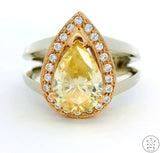 New 14k Two-Tone Gold Statement Ring Size 6.5 with CZ White Rose