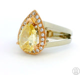 New 14k Two-Tone Gold Statement Ring Size 6.5 with CZ White Rose