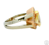 New 14k Two-Tone Gold Statement Ring Size 6.5 with CZ White Rose