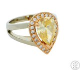 New 14k Two-Tone Gold Statement Ring Size 6.5 with CZ White Rose