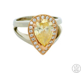 New 14k Two-Tone Gold Statement Ring Size 6.5 with CZ White Rose