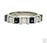 14k White Gold 7 Stone Band with Sapphire and Diamond Size 4.75 Anniversary