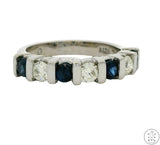 14k White Gold 7 Stone Band with Sapphire and Diamond Size 4.75 Anniversary