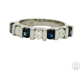 14k White Gold 7 Stone Band with Sapphire and Diamond Size 4.75 Anniversary