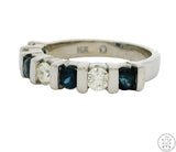 14k White Gold 7 Stone Band with Sapphire and Diamond Size 4.75 Anniversary