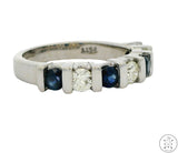 14k White Gold 7 Stone Band with Sapphire and Diamond Size 4.75 Anniversary