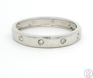 Splendori 18k White Gold 3.4 mm Band with Diamonds Size 8.25 Italy