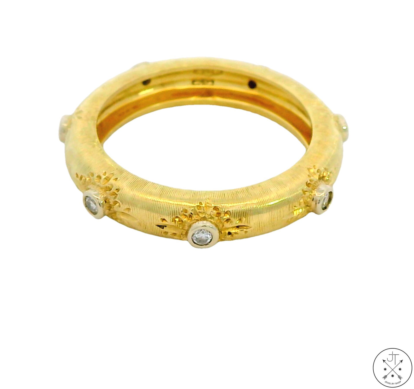 Custom 18k Yellow Gold 4.1 mm Florentine Band with Diamonds Size 7 Italy