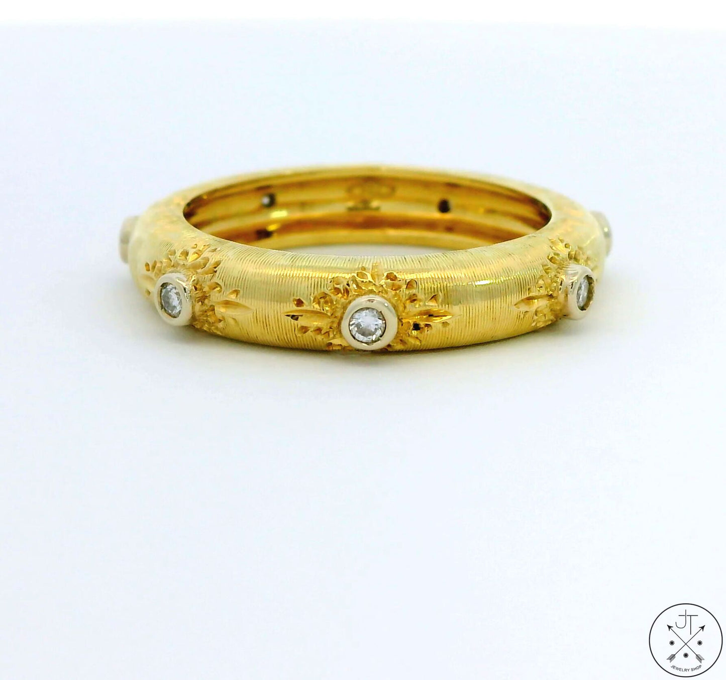 Custom 18k Yellow Gold 4.1 mm Florentine Band with Diamonds Size 7 Italy