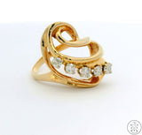 Vintage 10k Yellow Gold Ring with Diamonds Size 6.5 Artsy Freeform