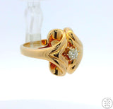 Vintage 14k Yellow Gold Freeform Ring with Mine Cut Diamond Size 5.5