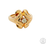 Vintage 14k Yellow Gold Freeform Ring with Mine Cut Diamond Size 5.5