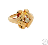 Vintage 14k Yellow Gold Freeform Ring with Mine Cut Diamond Size 5.5