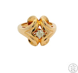 Vintage 14k Yellow Gold Freeform Ring with Mine Cut Diamond Size 5.5