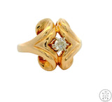 Vintage 14k Yellow Gold Freeform Ring with Mine Cut Diamond Size 5.5