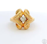 Vintage 14k Yellow Gold Freeform Ring with Mine Cut Diamond Size 5.5