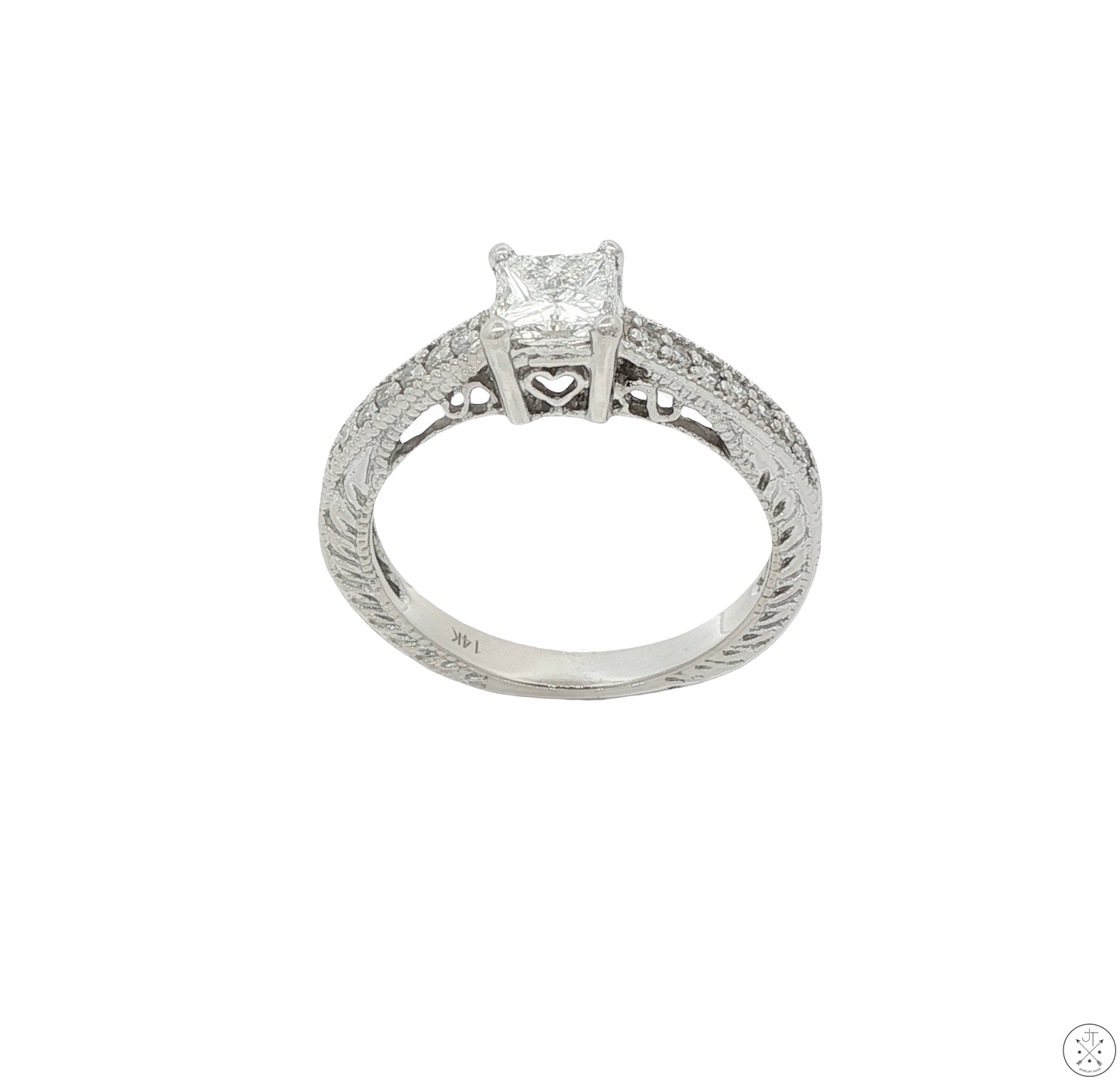 14k White Gold Engagement Ring with 2/3 ctw Diamonds Size 6.25 Princess Vintage Style