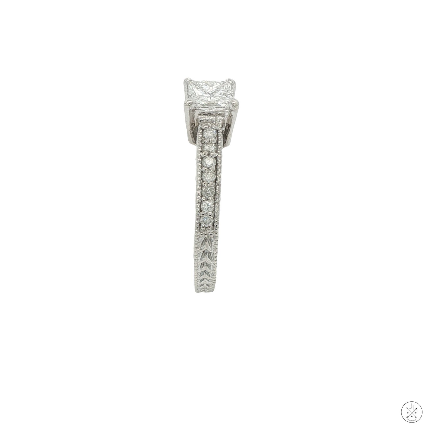 14k White Gold Engagement Ring with 2/3 ctw Diamonds Size 6.25 Princess Vintage Style