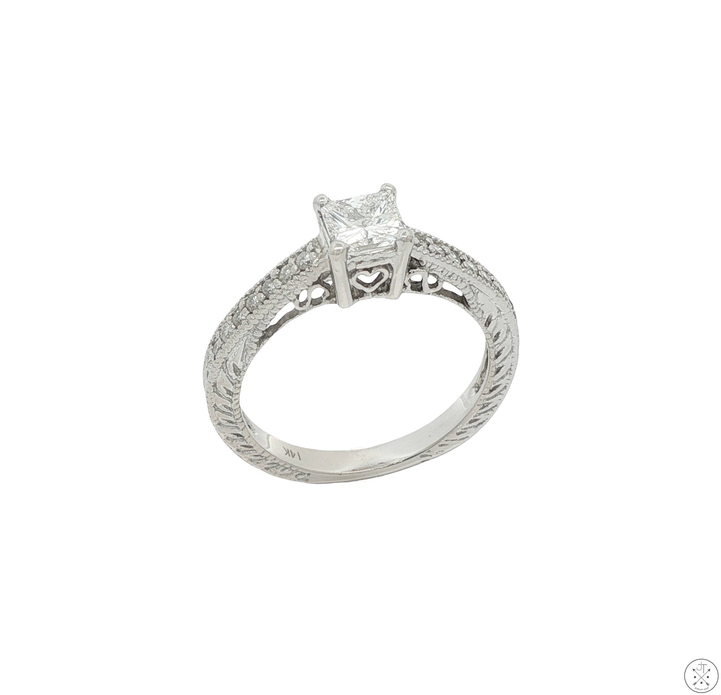 14k White Gold Engagement Ring with 2/3 ctw Diamonds Size 6.25 Princess Vintage Style