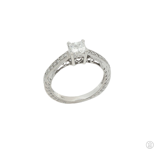 14k White Gold Engagement Ring with 2/3 ctw Diamonds Size 6.25 Princess Vintage Style