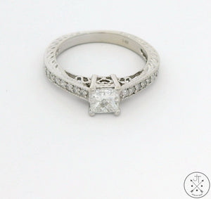 14k White Gold Engagement Ring with 2/3 ctw Diamonds Size 6.25 Princess Vintage Style