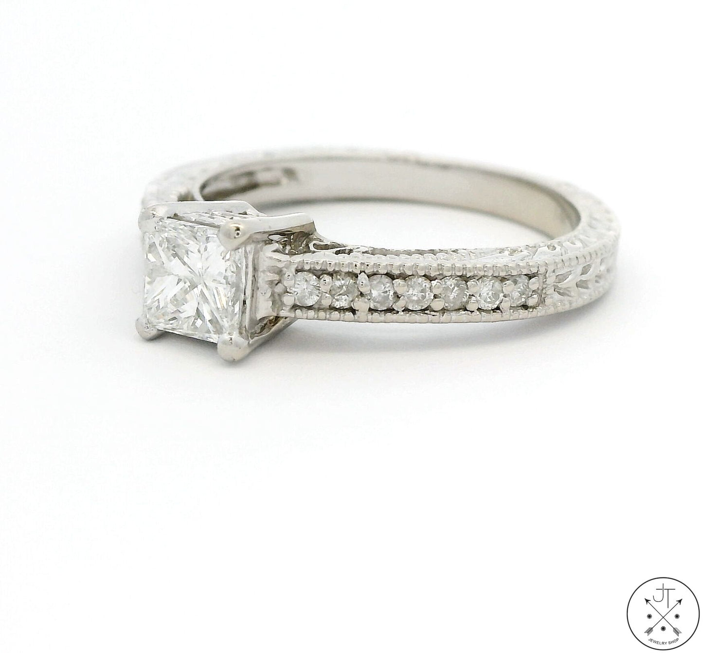 14k White Gold Engagement Ring with 2/3 ctw Diamonds Size 6.25 Princess Vintage Style