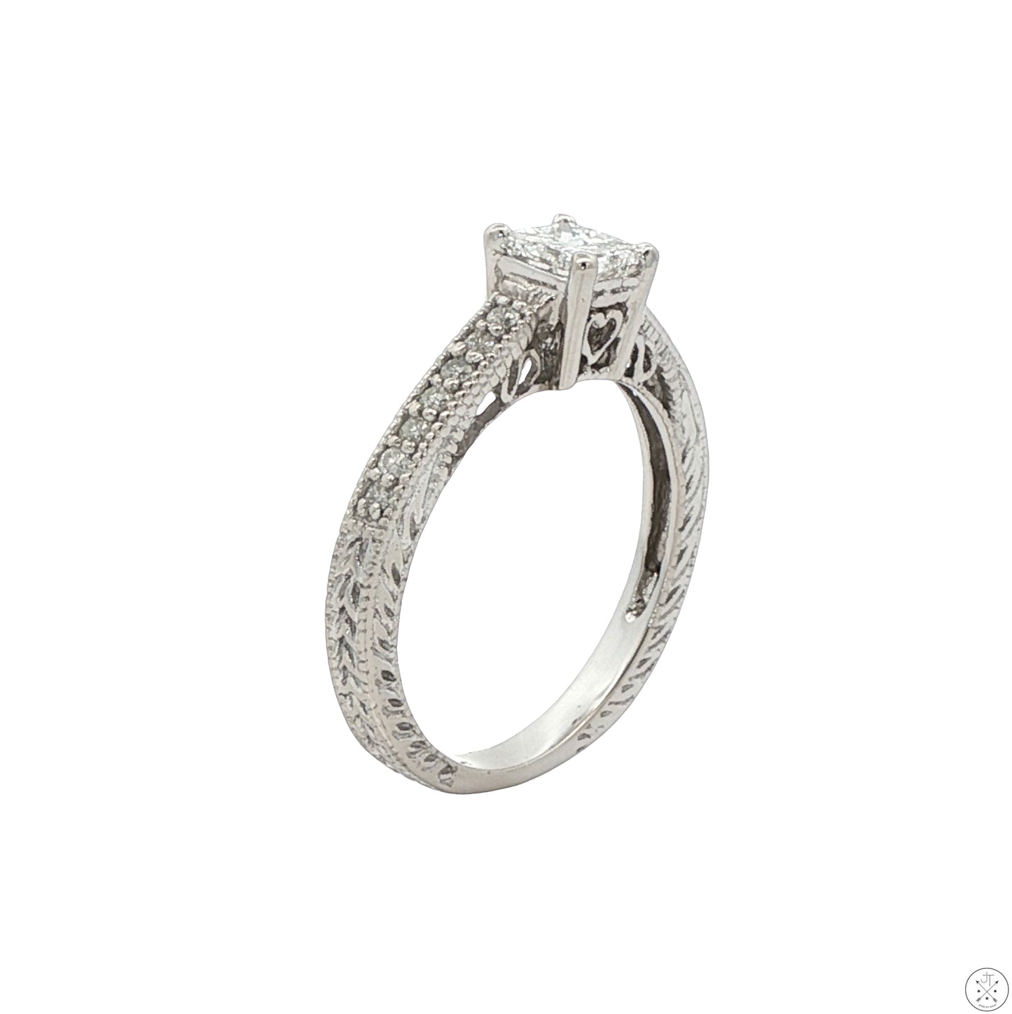 14k White Gold Engagement Ring with 2/3 ctw Diamonds Size 6.25 Princess Vintage Style