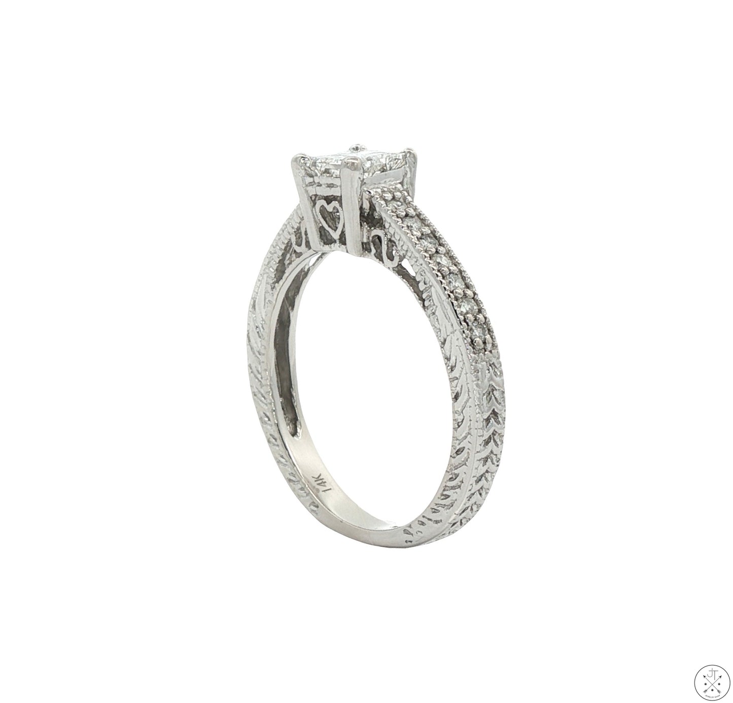 14k White Gold Engagement Ring with 2/3 ctw Diamonds Size 6.25 Princess Vintage Style