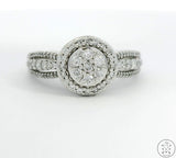 10k White Gold Halo Engagement Ring with 3/4 ctw Diamonds Size 7