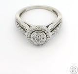 10k White Gold Halo Engagement Ring with 3/4 ctw Diamonds Size 7