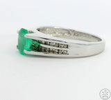 Custom New 10k White Gold Engagement Ring with Emerald and Diamond Size 8