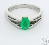 Custom New 10k White Gold Engagement Ring with Emerald and Diamond Size 8