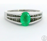 Custom New 10k White Gold Engagement Ring with Emerald and Diamond Size 8