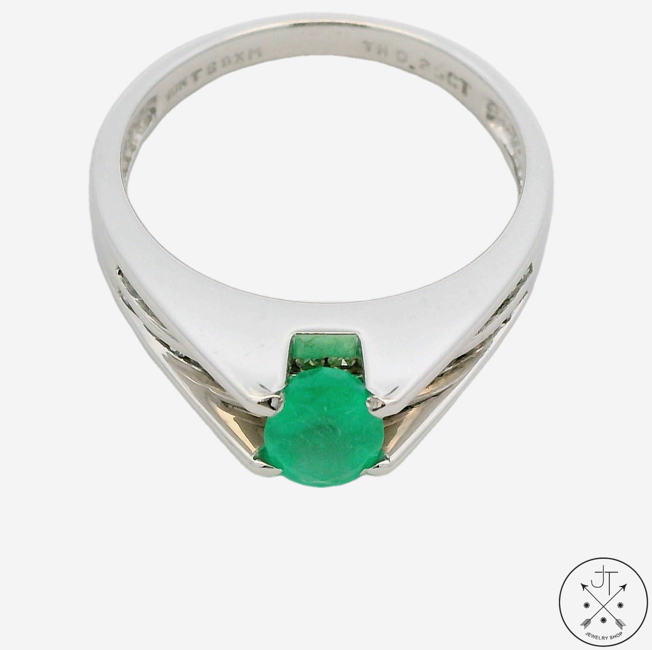 Custom New 10k White Gold Ring Natural Emerald and Diamonds Size 8 Solitaire