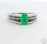 Custom New 10k White Gold Engagement Ring with Emerald and Diamond Size 8