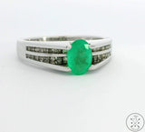 Custom New 10k White Gold Engagement Ring with Emerald and Diamond Size 8