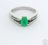 Custom New 10k White Gold Engagement Ring with Emerald and Diamond Size 8