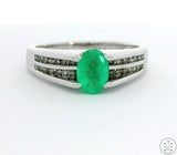 Custom New 10k White Gold Engagement Ring with Emerald and Diamond Size 8