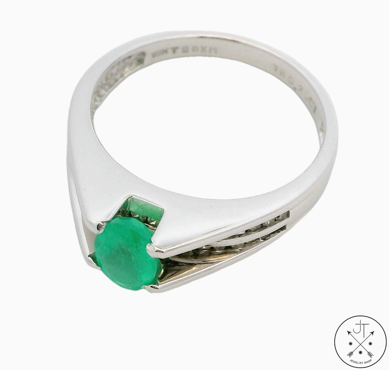 Custom New 10k White Gold Ring Natural Emerald and Diamonds Size 8 Solitaire