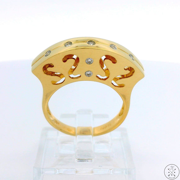 Custom 18k Yellow Gold Modernist Ring with Diamonds Size 6