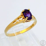 Vintage 14k Yellow Gold Solitaire Ring with Amethyst Size 6.5