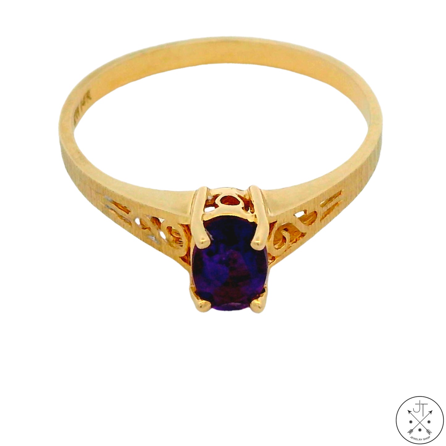 Vintage 14k Yellow Gold Solitaire Ring with Amethyst Size 6.5