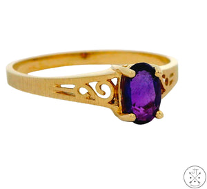 Vintage 14k Yellow Gold Solitaire Ring with Amethyst Size 6.5