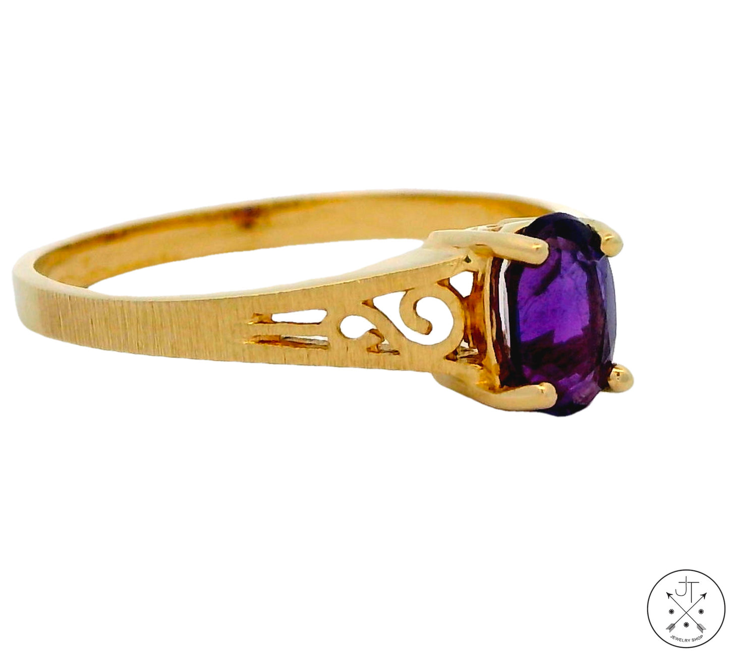 Vintage 14k Yellow Gold Solitaire Ring with Amethyst Size 6.5