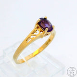 Vintage 14k Yellow Gold Solitaire Ring with Amethyst Size 6.5